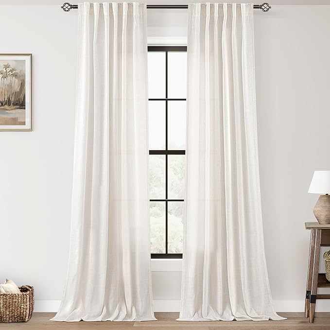 Cream Natural Linen Curtains 84 inch Length 2 Panels Set Neutral Rustic Farmhouse Living Room Drapes Back Tab Pleated Look Light Filtering Semi Sheer Curtains 84 inches Long Ivory Colored 42x84