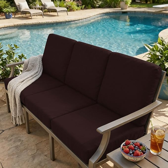 hyha Milk Silk Couch Cushion Covers, Soft Magic Sofa Covers Washable for 2 Cushion Couch, Stretch Sectional Outdoor Cushion Covers for Patio Furniture with Elastic Bottom(Medium, Chocolate)