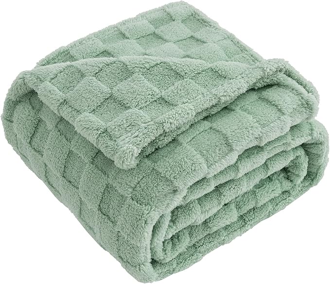 Sage Green 300GSM Fluffy XL Throw Blanket Soft Fleece Bed and Couch Blankets for Bedroom, Farmhouse, and Aesthetic Room Decor 5070