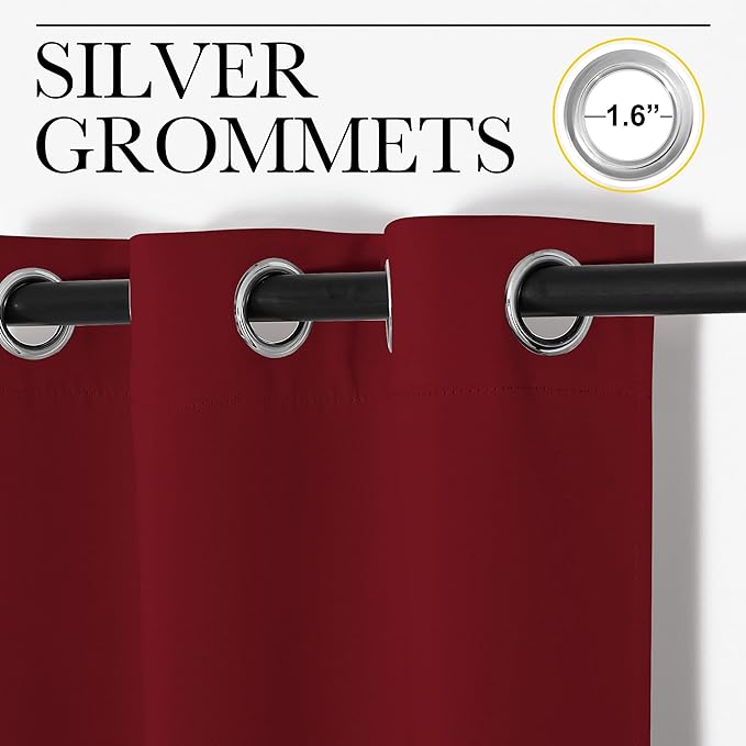 NICETOWN Christmas Burgundy Window Curtains Blackout Drapes, Thermal Insulated Solid Grommet Blackout Curtains/Draperies for Laundry Room (One Pair, 55 by 68-inch, Burgundy Red)