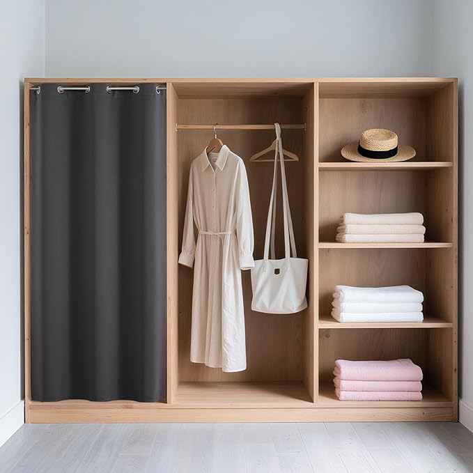Joydeco Blackout Door Curtain for Doorway Privacy 96 Inches Long, Grommet Closet Curtain for Open Closet, Room Divider for Bedroom Living Room (Grey, 52Wx96L, 1 Panel)
