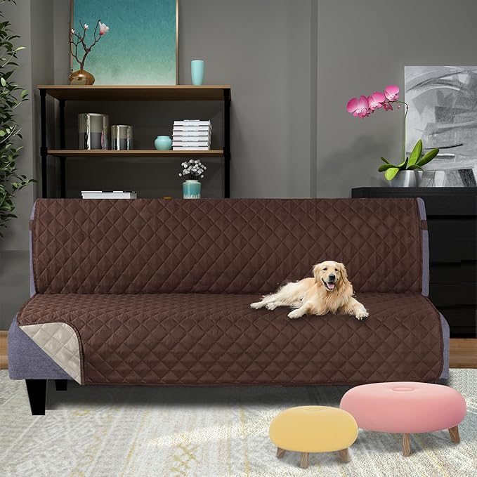 U-NICE HOME Futon Sofa Covers Reversible Sofa Slipcover Armless Furniture Protector Couch Cover Water Resistant (Futon, Coffee/Beige)