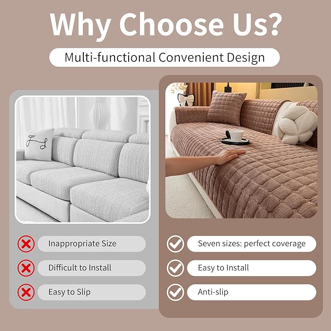 Velvet Couch Cover, Plush Sectional Sofa Cover Washable, Anti Slip Sofa Slipcover for Armrest & Backrest, Furniture Protector Covers for Pets & Kids(1PC, Dark Brown, 35.4"×35.4")