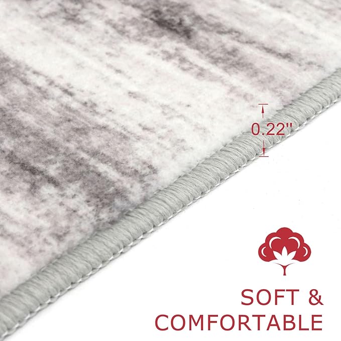 KOZYFLY Modern Abstract Washable Long Runner Rug 2.6x20 Hallway Rug Runner Non-Slip Soft Stair Runner Rugs, Grey/Light Beige/Brown Striped Carpet for Kitchen Entryway Bathroom