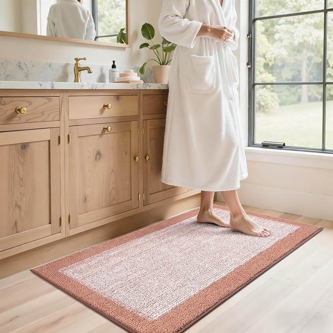 48x24 Long Bathroom Rugs Washable Non Slip, Pink Bath Mat for Bathroom Floor Tub, Soft Absorbent Quick Dry Mats for Shower, Bathtub,Home Decor