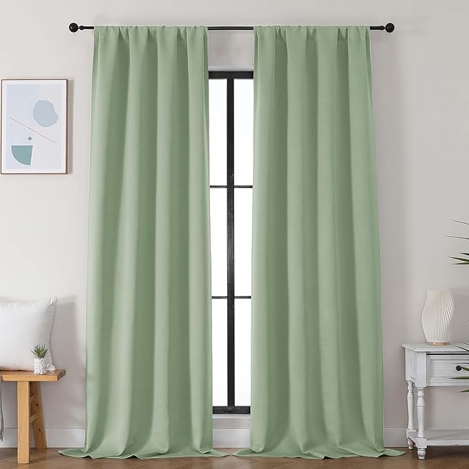 Simplebrand Ava Light Green Blackout Curtains for Bedroom 96 Inches Long 2 Panels, Solid Thermal Insulated, Energy Saving Nursery Window Treatment Curtains Blackout Drapes, W40 x L96 Inch, Light Green