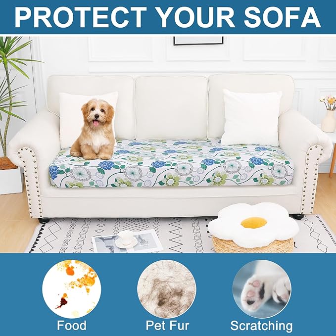 Smiry Printed Couch Cushion Covers, Stretch Soft Couch Covers for Sofa, Washable Non-Slip Sofa Slipcover Furniture Protector for Indoor and Outdoor (Large, Light Green)
