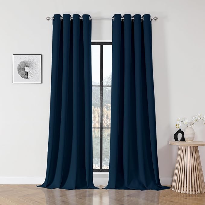 Joydeco Blackout Curtains 120 Inch Length 2 Panels Set, Thermal Insulated Long Curtains& Drapes 2 Burg, Curtains for Living Room Bedroom Window(Navy Blue, W52 x L120 Inch)