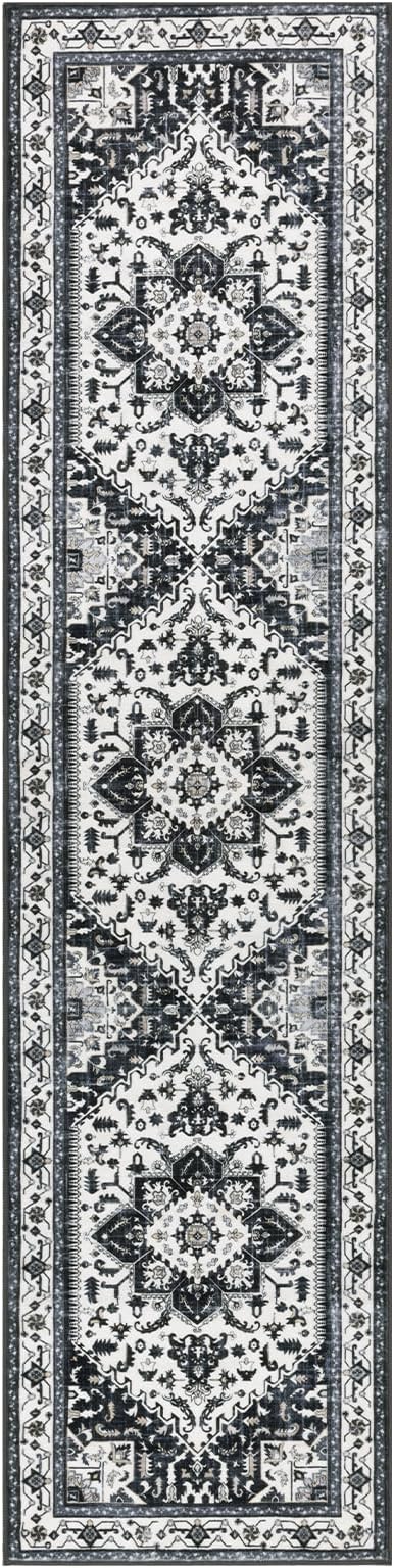Yamaziot Washable Runner Rug, 2x8 Non-Slip Boho Vintage Hallway Rug Runner with Rubber Backing, Stain Resistant & Low Pile Faux Wool Distressed Carpet Runner for Bedroom, Kitchen, Laundry, Entrance
