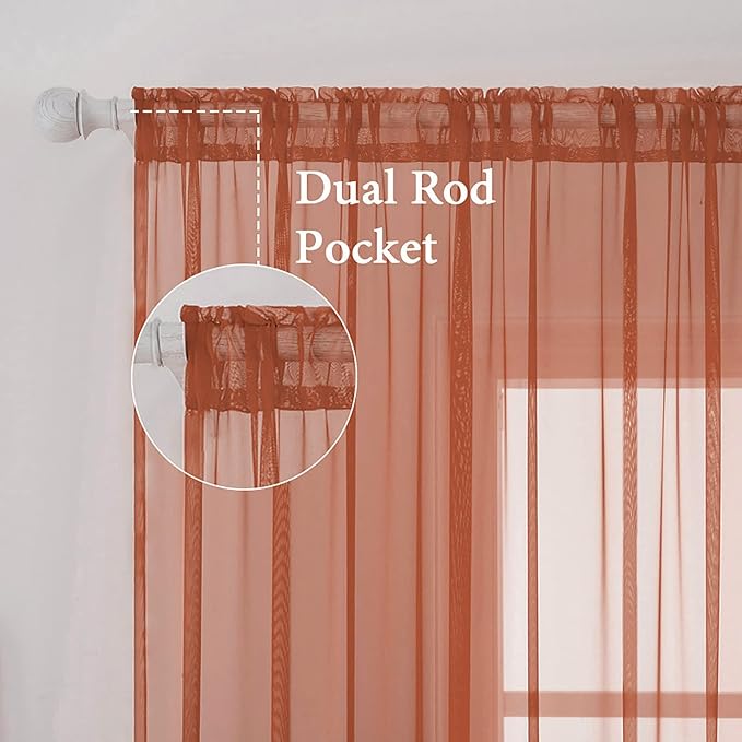 MIULEE 2 Panels Solid Color Sheer Window Curtains Elegant Window Voile Fall Panels/Drapes/Treatment for Bedroom Living Room (54 X 84 Inches Burnt Orange)