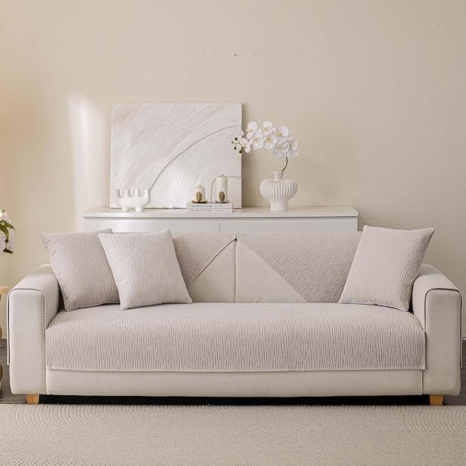 Soft Waterproof Chenille Cover Washable, Non Slip Sectional Sofa Covers for 3 Cushion Couch Sofa L Sharped Sofa Slipcover for Pets, Furniture Protector (1 PCS 36"x82" Coffee)