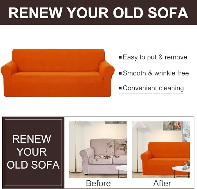 U-NICE HOME Stretch Couch Cover Sofa Cover Sofa Slipcover Furniture Protector for 4 Cushion Couch Sofa Pet Friendly(Oversized Sofa, Orange)
