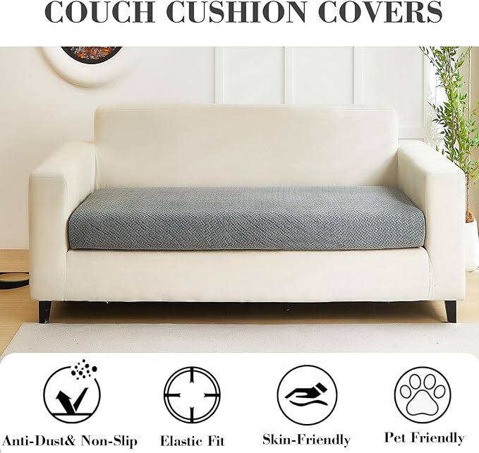 Couch Covers for 2 Cushion Sofa Pet Friendly Couch Cushion Covers Universal Sofa Covers Washable Stretch Slipcovers for Sectional Sofa (Texture Gray,Large Double Seat Cover)