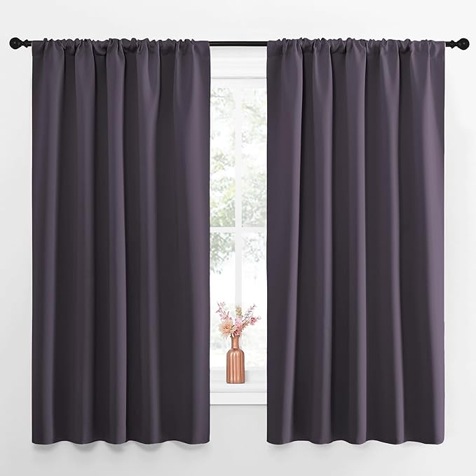 NICETOWN Blackout Curtains for Living Curtains, Greyish Purple, Set of 2, 52 by 63 Inch, Window Treatment Blackout Curtain Panels, Home Decor Thermal Insulated Solid Drapes for Bedroom