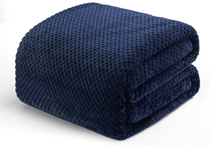 Exclusivo Mezcla Fleece Throw Blanket Extra Large, Super Soft and Warm Blankets for Couch, Sofa and Bed Waffle Textured, Cozy, Fuzzy and Lightweight (Navy Blue, 50x70 Inches)
