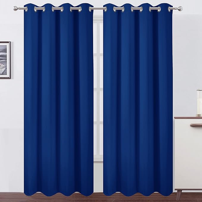LEMOMO Blackout Curtains 52 x 95 inch/Royal Blue Curtains Set of 2 Panels/Thermal Insulated Room Darkening Bedroom Curtains