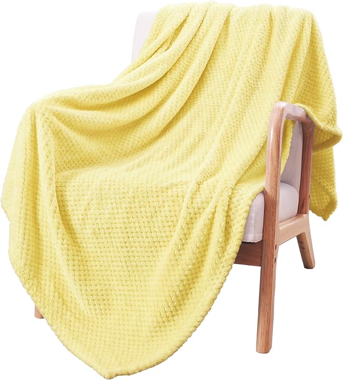 Exclusivo Mezcla Fleece Throw Blanket Extra Large, Super Soft and Warm Blankets for Couch, Sofa and Bed Waffle Textured, Cozy, Fuzzy and Lightweight (Light Yellow, 50x70 Inches)