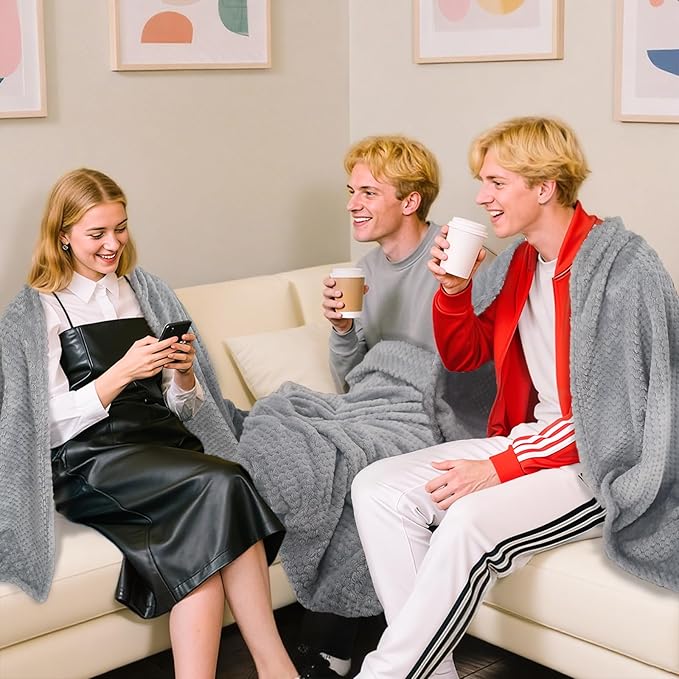 4 Pack Fleece Throw Blankets 50x60 Inches - 270 GSM Ultra Soft Plush Flannel for Bed Couch Sofa, Lightweight Warm 3D Waffle Texture, No Shedding No Pilling All Season Throw (Gray)