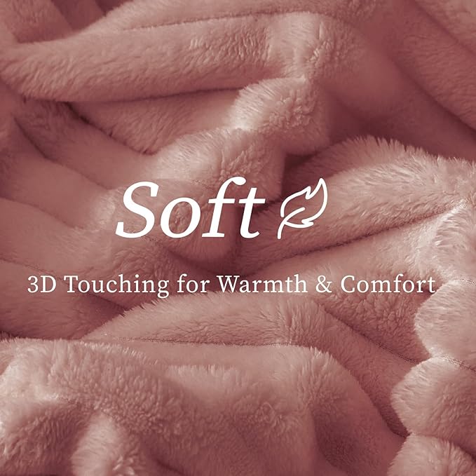 BEDELITE Fleece Throw Blanket for Couch - 300GSM Soft & Warm Fluffy Dusty Pink Blanket, Decorative and Giftable Striped Blankets for Women, Men, 50"x70"