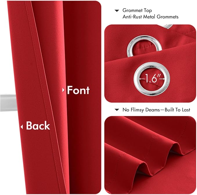 MIULEE Christmas Red Blackout Curtains for Bedroom Living Room 54 Inches Long 2 Panels, Thermal Insulated Room Darkening Drapes Solid Grommet Top Light Blocking Window Treatments 40x54 Inch