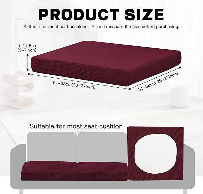 8Pcs Outdoor Cushion Covers, Patio Cushion Covers,Stretch Elastic Slipcovers, Replacement Washable & Reusable Furniture Protector for Patio Couch,Thick Jacquard Fabric(Wine Red, Cover Only)