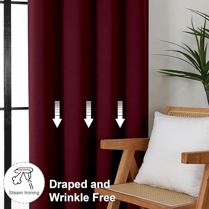 Simplebrand Ava Burgundy Blackout Curtains for Bedroom 84 Inch Length 2 Panels Set, Solid Thermal Insulated Privacy Nursery Window Treatment Curtains Blackout Drapes, W40 x L84 Inch, Burgundy