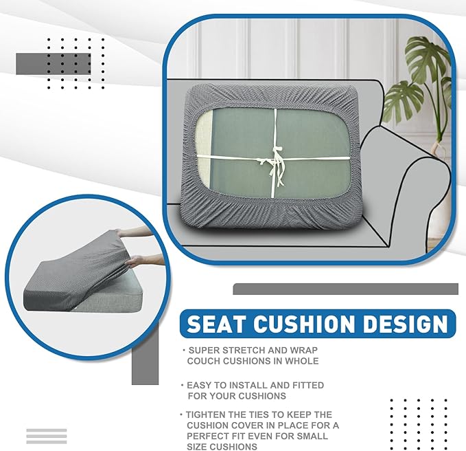 XINEAGE Large Couch Cushion Covers Seat Cushion Cover Thick Stretch Sofa Slipcovers 1 Piece Individual Couch Covers with Elastic Bottom(Single XL Seat Cushion/Backrest,Light Grey)