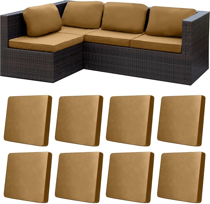 8Pcs Stretch Patio Cushion Covers,Outdoor Couch Covers Replacement,Outdoor Couch & Sofa Slipcovers,for Patio Furniture Cushion Covers,Washable Reusable urniture Protector (Camel, Cover Only)