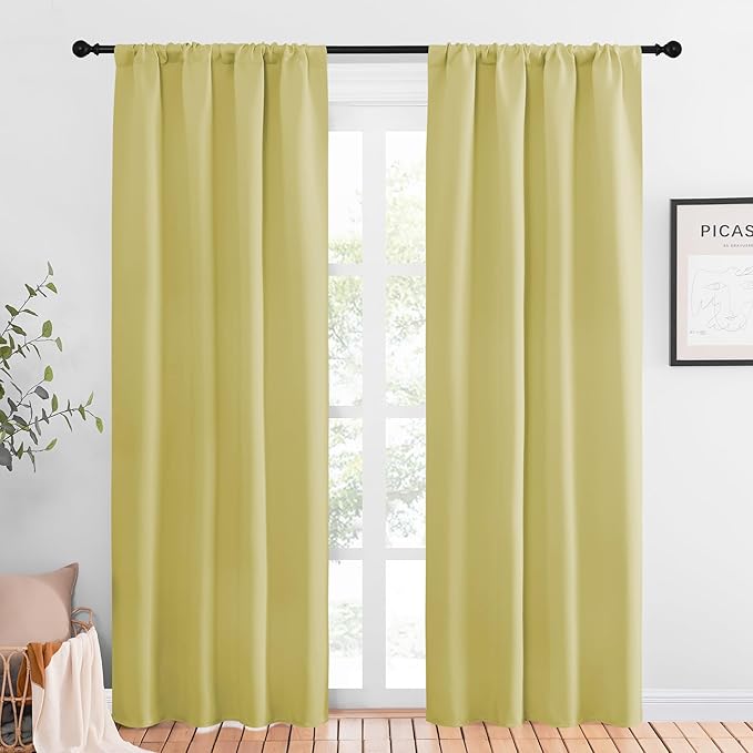 NICETOWN Blackout Curtains for Living Curtains, Paler Yellow, 2 Panels, 42 by 84, Room Darkening Window Curtain Panels, Easy-Care Solid Thermal Insulated Draperies/Drapes for Daughter Room