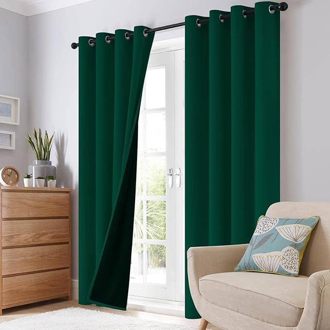 SimpleHome 100% Blackout Curtains for Bedroom,Thermal Insulated Dark Green Grommet Window Drapes Room Darkening Curtains for Living Room with Black Back,42 x 72 Inch,2 Panels