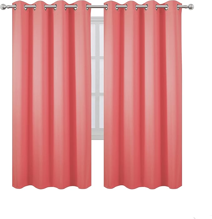 LEMOMO Coral Thermal Blackout Curtains/52 x 72 Inch/Set of 2 Panels Room Darkening Curtains for Bedroom