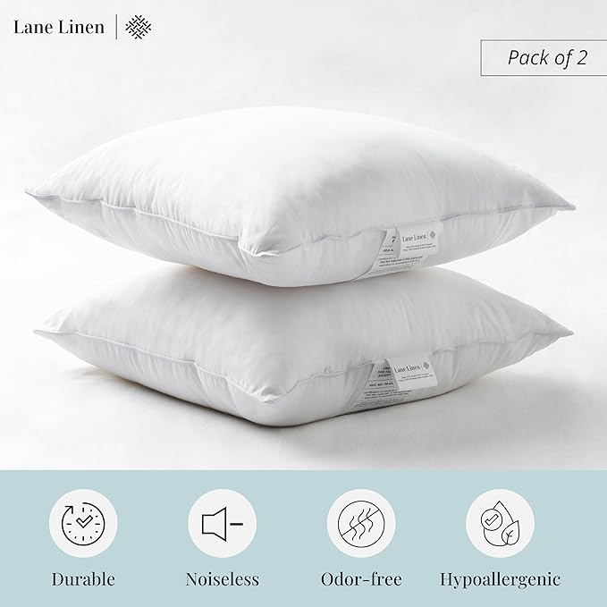 LANE LINEN 26x26 White Throw Pillow Inserts – Pack of 2 White, Fluffy Decorative Insert for Throw Pillow Covers, Perfect for Couch, Bed, Outdoor Use, and Elegant Sofa or Living Room Decor