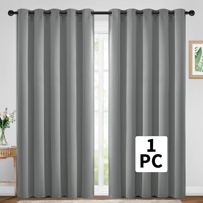 Yakamok Wide Thermal Blackout Patio Door Curtain Panel, Sliding Door Insulated Grommet Curtains, Extra Wide Curtains for Sliding Glass Door, Dove Grey, W70 x L84, 1 Panel