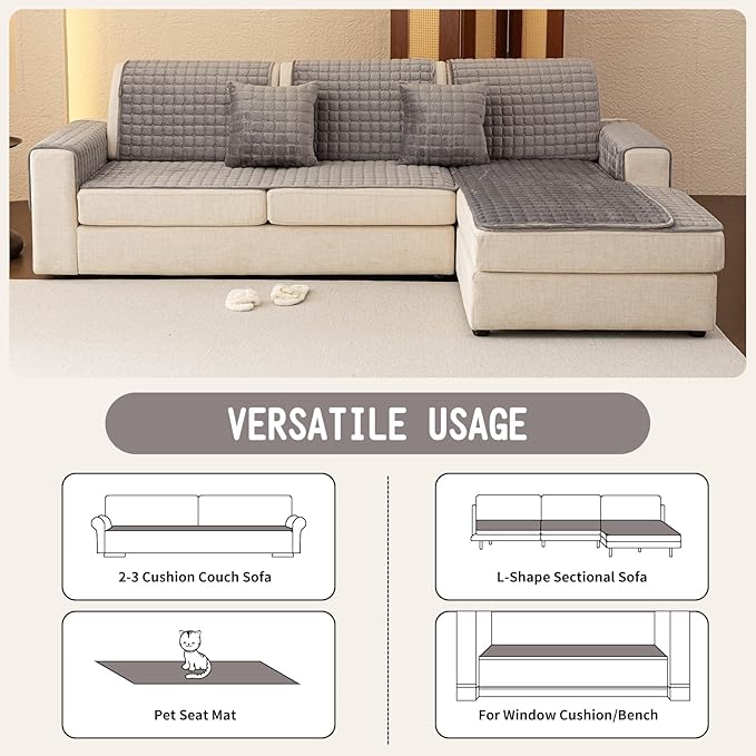 Velvet Couch Covers for Dogs, Dog Sectional Couch Covers, Pet Couchs Cover for Loveseat, Couchs Protector for Dogs, Sectional Sofa Cover for Pet Washable(1PC,Dark Grey,27.6"×59")