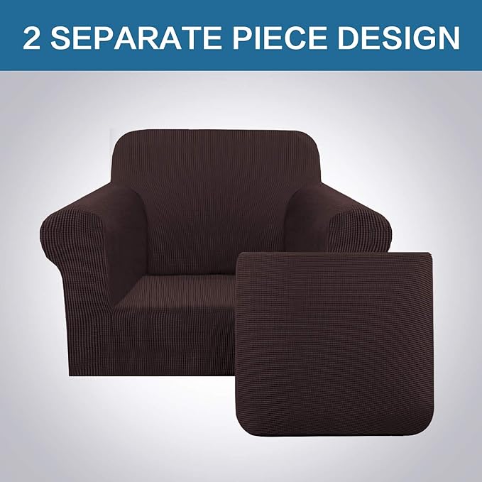 H.VERSAILTEX 2-Pieces Chair Cover Slipcover Furniture Protector Armchair Cover Couch Covers Fit Chair Width Up to 47 Inch, Jacquard Spandex Slipcover Skid Resistance (Chair, Brown)