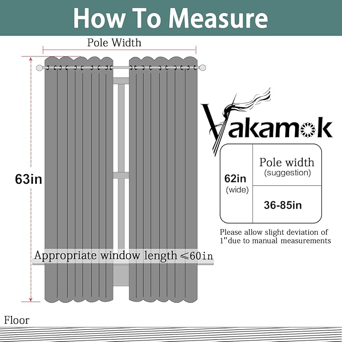 Yakamok Blackout Curtains Room Darkening Thermal Insulated Window Panels,Solid Grommet Top Drapes for Bedroom/Living Room(62Wx63L, Aqua, 2 Panels)