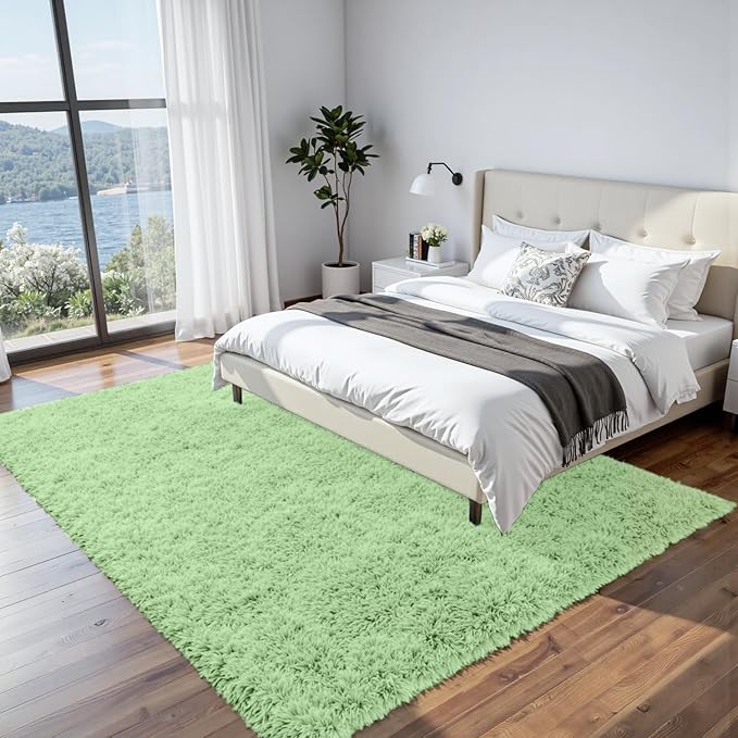 8x10 Area Rugs for Living Room Rug: Soft Fluffy Shag Mint Green Rugs for Bedroom, Non-Slip Large Fuzzy Plush Rug Indoor Floor Carpet for Nursery Kids Boys Girl Room, Dorms, Playroom, Modern Home Decor