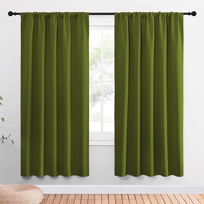 NICETOWN Christmas Window Curtains Blackout Drapes for Gifts, Thermal Insulated Solid Rod Pocket Blackout Curtains/Draperies for Living Room (Olive Green, 1 Pair, 52 by 72-Inch)