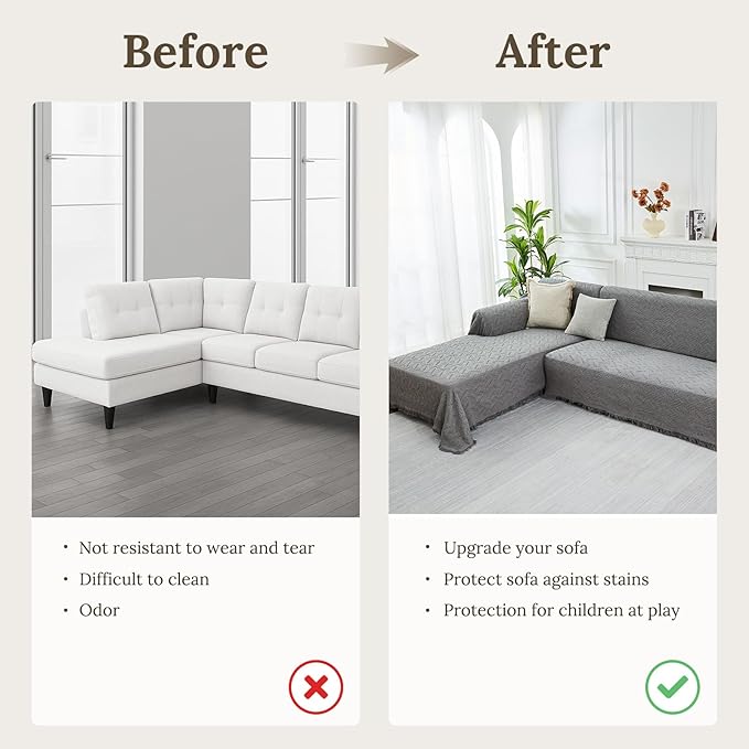 HOMERILLA Sectional Couch Covers for Sectional Sofa L Shaped Sofa Cover Blanket 2 Pieces L Shape Furniture Protector for Pets Dogs (Light Grey, Large)