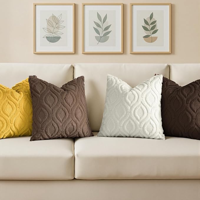 decorUhome Throw Pillow Covers 24x24 Inch Set of 2, Soft Plush Faux Wool Brown Solid Couch Pillow Covers, Accent Euro Sham Farmhouse Neutral Square Pillow Cases for Sofa Bed Living Room