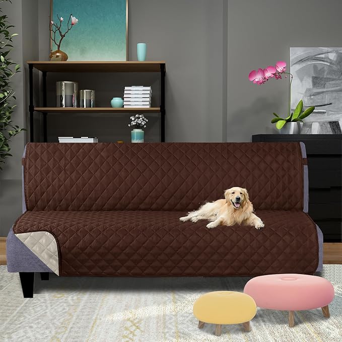 U-NICE HOME Futon Sofa Covers Reversible Sofa Slipcover Armless Couch Cover Furniture Protector Water Resistant (Futon, Brown/Beige)