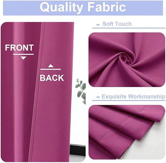 Simplebrand Ava Hot Pink Blackout Curtains for Bedroom 63 Inch Length 2 Panels Set, Privacy Thermal Insulated Rod Pocket Door Window Curtains for Patio French Door Front Door, W40 x L63 Inch