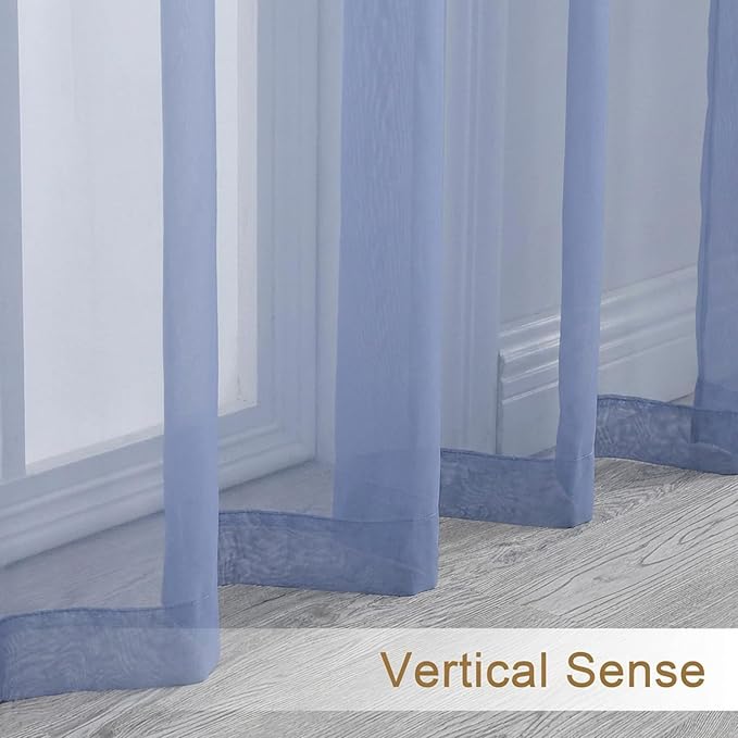 Chyhomenyc Sheer Curtains 84 Inches Long 2 Panels Set - Light Filtering Soft Airy Window Curtains, Rod Pocket for Living Room Bedroom Window Drapes, 42Wx84L Inch, Denim Blue