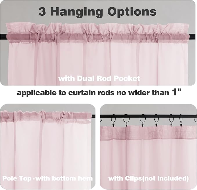 Chyhomenyc Extra Long Blush Pink Sheer Curtains 108 Inches Long 2 Panels, Light Filtering Curtains for Living Room, Soft Gentle Voile Rod Pocket Bedroom Window Drapes, 59Wx108L Inch, 9FT, 2PCS
