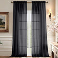 Aiyufeng Sheer Black Curtains 120 Inches Long, Extra Long Rod Pocket Solid Color Window Sheer Curtain Panels, Elegant Curtains & Drapes for Living Room, Bedroom 2 Panels (Black, 59" W x 120" L)
