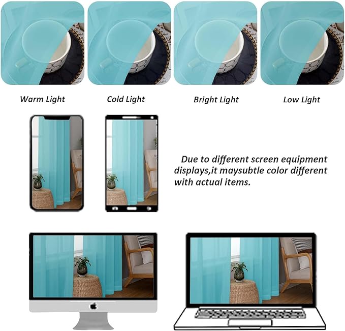 Chyhomenyc Sheer Aqua Tier Curtains 24 Inch Length Set, Small Window Kitchen Curtains for Bathroom Living Room Basement, Farmhouse Short Voile Curtain 42Wx24L, Rod Pocket, 2 PCS