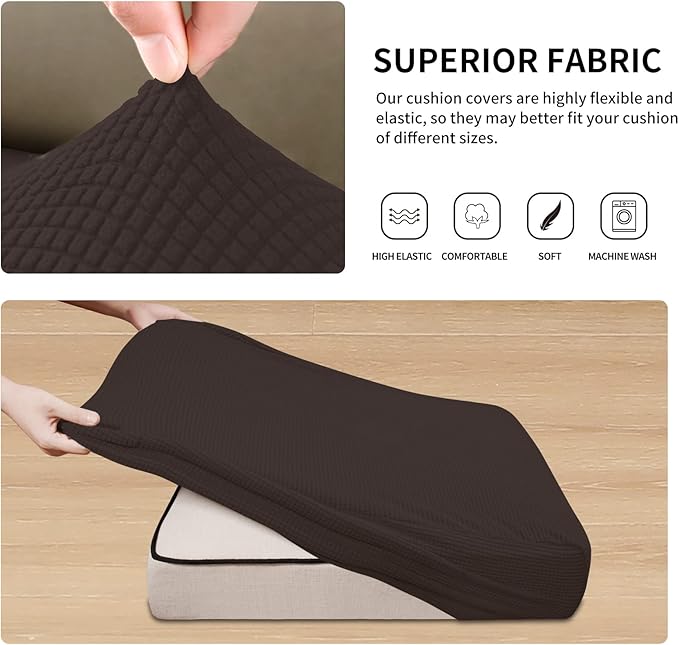 Easy-Going Stretch Individual Chair Couch Cushion Cover Sofa Cushion Furniture Protector Sofa slipcover Soft Flexibility with Elastic Bottom (3-Piece Sofa Cushion Cover, Chocolate)