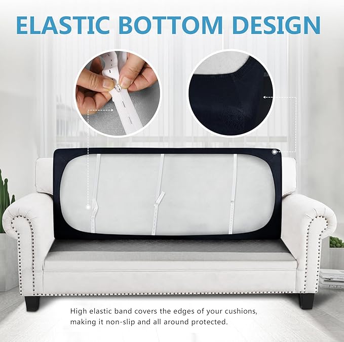 Leather Look Couch Cushion Covers Sofa Seat Slipcovers Sets Couches Furniture Protector for Sectional Armchair Loveseat Pets Kids Stretch Spandex Fabric (1 Cushion XL Sofa, Navy)