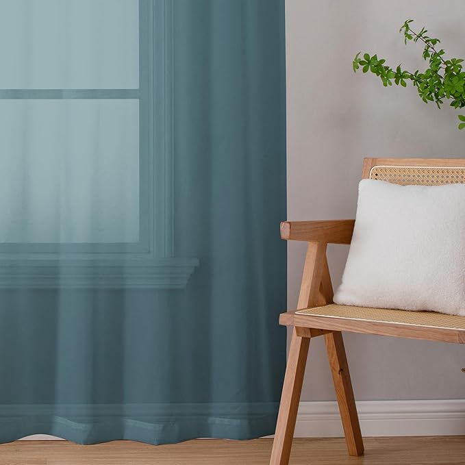 OWENIE Sheer Curtains, 63 inch Length Set of 2, Rod Pocket Light Weight Voile Curtains & Drapes for Bedroom & Living Room, Each 42Wx63L inch, Dusty Blue