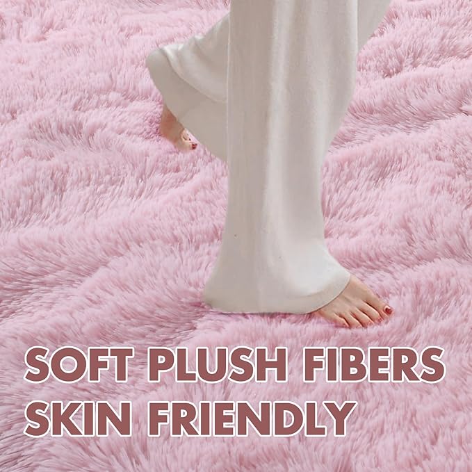 6x9 Ft Large Pink Rugs for Living Room Girls, Shag Fluffy Area Rug for Bedroom, Ultra Soft Furry Rug Indoor Carpet for Kids Room Nursery Home Decor